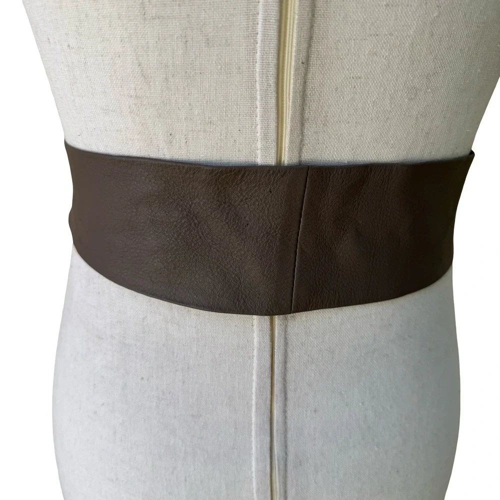 Zara Minimalist Boho Brown 100% Leather Tie Waist Obi Belt Silver Hardware NEW
